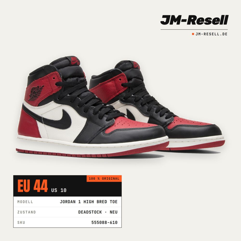Air Jordan 1 Retro High OG Bred Toe • Größe 44